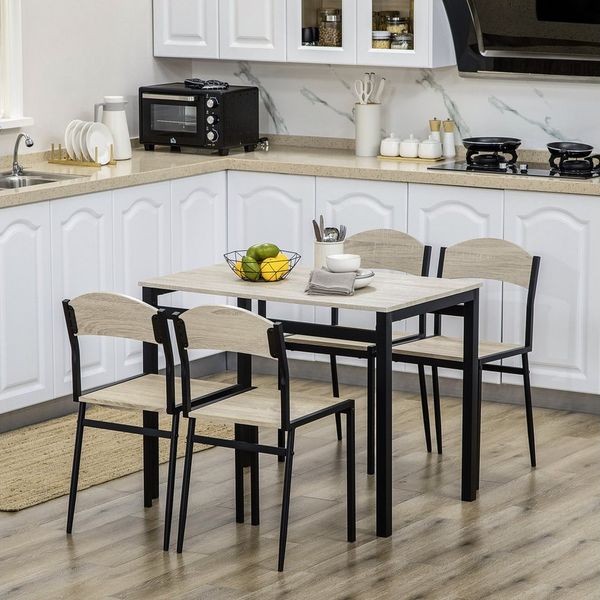 HOMCOM Essgruppe Esstisch mit 4 Stühlen, (Küchentisch-Set, 5-tlg, Esszimmertisch), für Esszimmer, Küche, Naturholz+Schwarz