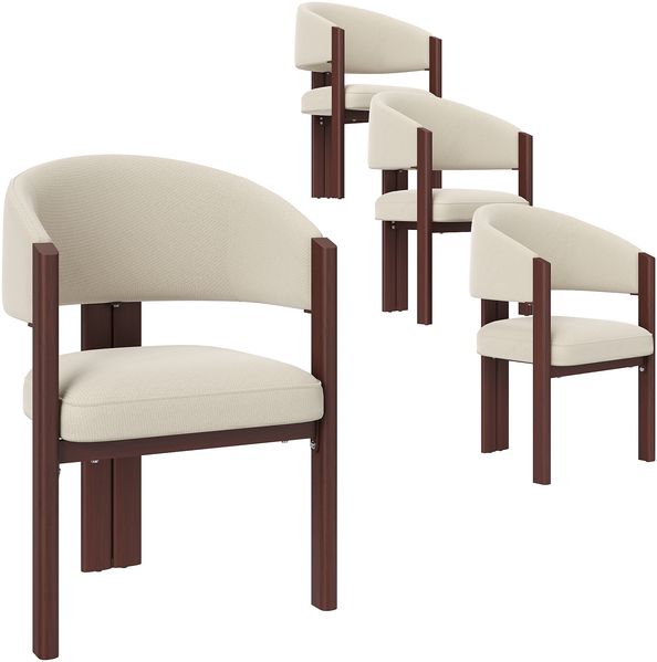 Merax 4er Set Ergonomischer Esszimmerstuhl (Set, 4 St) mit dicker Polsterung, stabilen Eisenbeinen in Holzoptik, atmungsaktivem Stoff und höhenverstellbaren Füßen, Beige & Walnuss