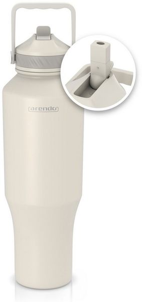 Arendo Thermobecher Travel Mug 1000 ml, Isolierbecher mit Strohhalm, 100% auslaufsicher, 1-tlg, Edelstahl, doppelwandig, Vakuum-Isolierung, dicht, Klappverschluss, Tragegriff