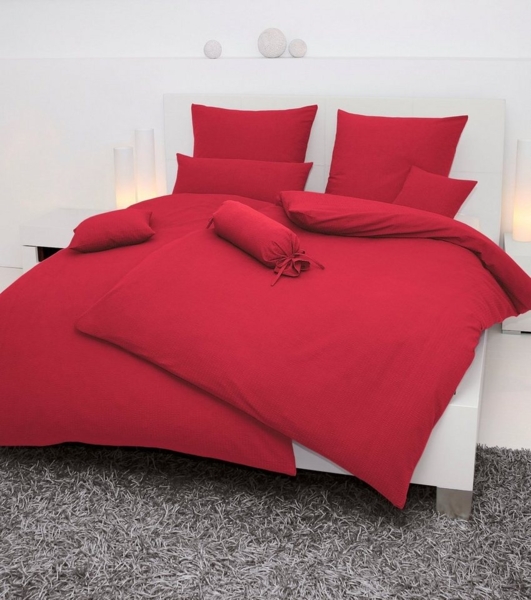 janine Bettwäsche PIANO Seersucker, Dunkelrot, 1 St. x 240x220 cm, 2 St. x 80x80 cm