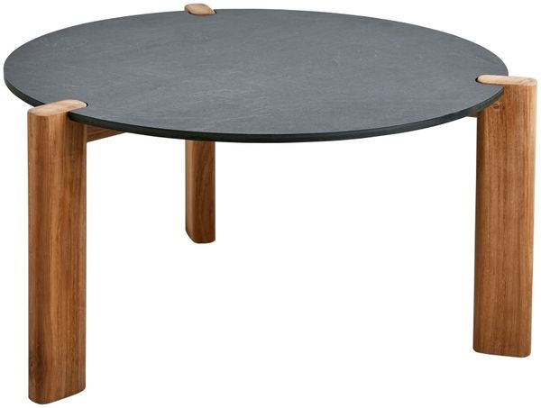Gartencouchtisch Domino aus Teak, modern rund, anthrazit und natur, Ø 70 cm
