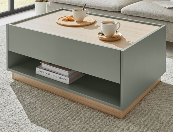 Couchtisch Center in Salbei und Eiche 90 x 60 cm