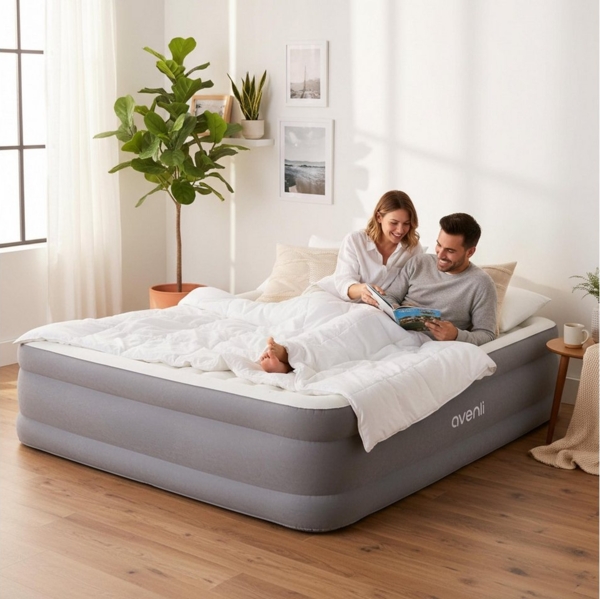 Avenli Luftmatratze Luftmatratze selbstaufblasend 2 Personen 203x152x46cm hoch, (Gästebett aufblasbar aufblasbare Matratze mit integrierter Elektropumpe, 1-St, mit Pumpe und Tragetasche), Aufblasbares Reise Bett inklusive Pumpe und Tragetasche