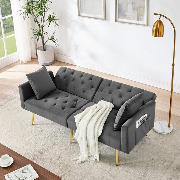 STILVORA Schlafsofa Zweiersofa Schlafsofa mit bettfunktion Realxsofa mit Kissen Grau, Set 1 Teile, für Wohnzimmer,Mietwohnung,kleines Apartment