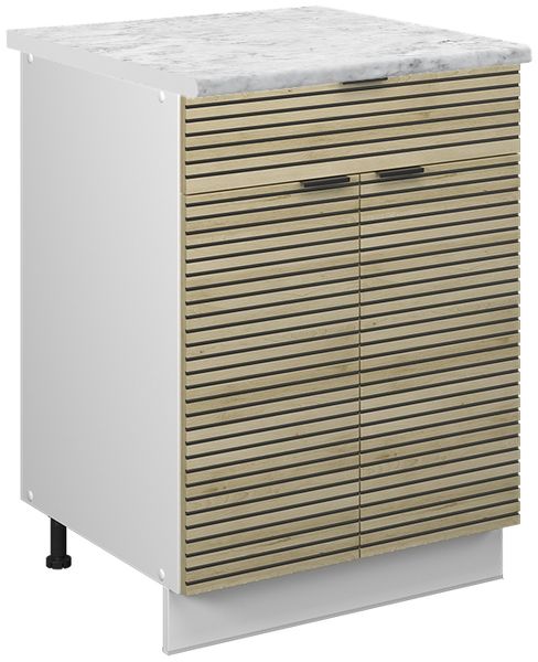 Küchenunterschrank Fame-Line Eiche Paneel 60 cm mit Schublade, AP Marmor Vicco