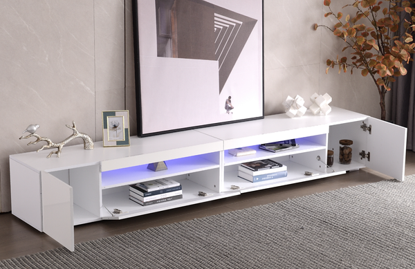 TV-Schrank mit LED-Beleuchtung, 240 x 38,5 x 35,5 cm, MDF, Weiß