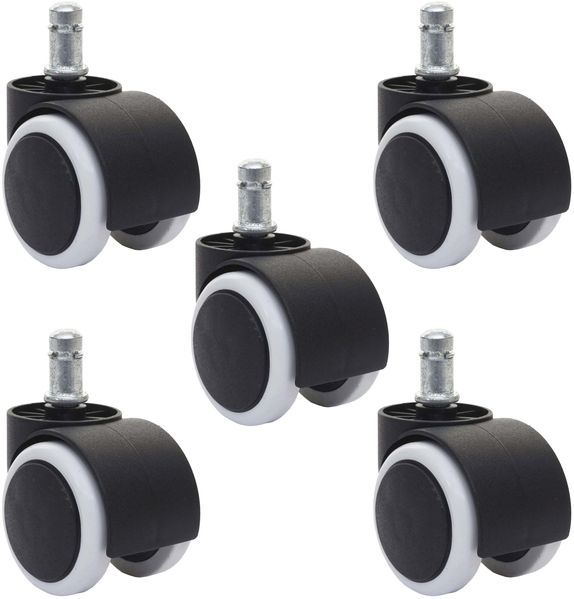 5er-Set Hartbodenrollen HWC-H86, Bürostuhl-Rollen Stuhlrollen, 150kg belastbar Ø 11mm ~ weiß