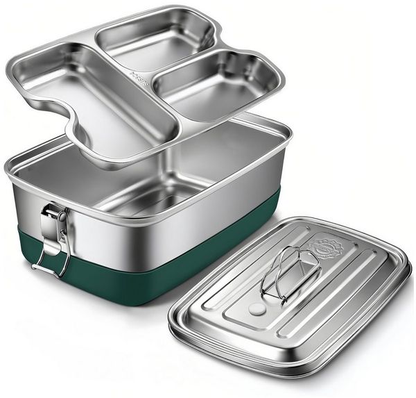 GLIESE Lunchbox 2000ml Edelstahl-Lunchbox, 3-Fach, auslaufsicher, Edelstahl, (1-tlg), mit getrennter Fach, für Büro, Schule, Picknick, Outdoor-Aktivitäten