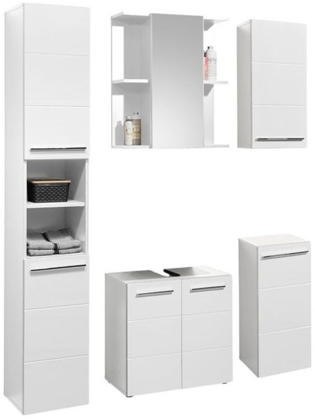 moebel-dich-auf Badmöbel-Set Vail, (Set 1, 5-St, Hochschrank, Spiegelschrank, Wbu, Hängeschrank, Kommode)