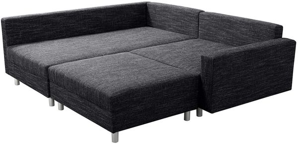 Wohnlandschaft Sofa Couch Ecksofa Eckcouch Gewebestoff schwarz + Hocker Minsk L Bild 4