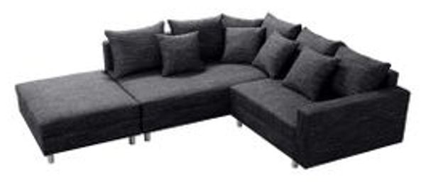 Wohnlandschaft Sofa Couch Ecksofa Eckcouch Gewebestoff schwarz + Hocker Minsk L Bild 8