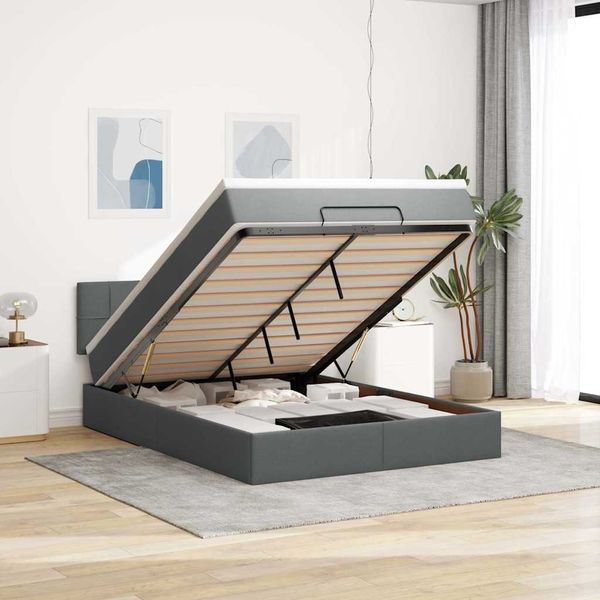 vidaXL Ottomane Bett mit Matratze & LEDs Schwarz 140x200 cm Stoff 3312314