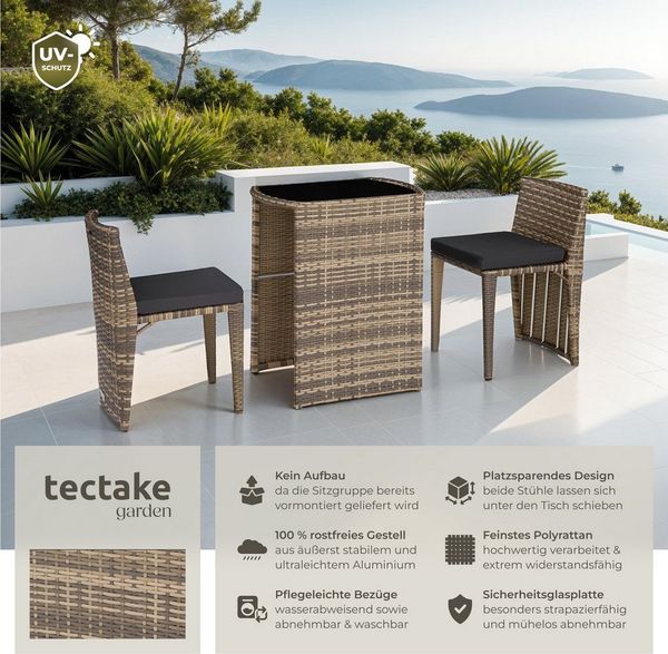 tectake Sitzgruppe Rattanset, (Set, 3-tlg), mit Aluminiumgestell