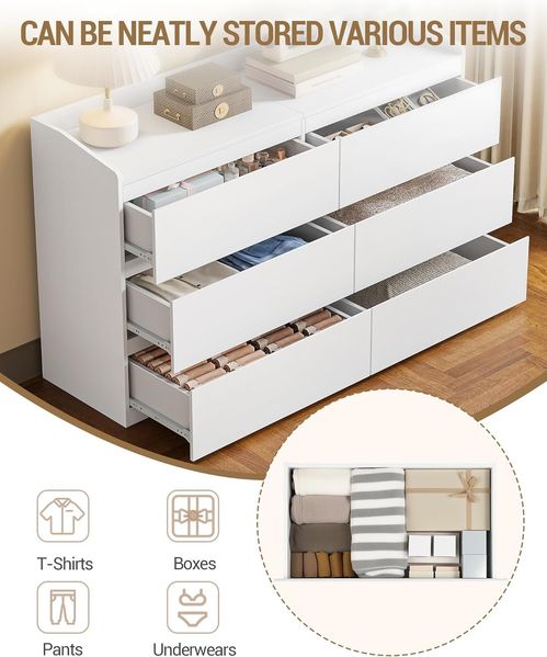 Kommode, Kommode mit 6 Schubladen, Seitenschrank mit Arbeitsfläche, Spind mit oberem Geländer, Moderner Stil, Geeignet für Wohnzimmer und Schlafzimmer, 40 x 138 x 84 cm, Weiß Bild 3