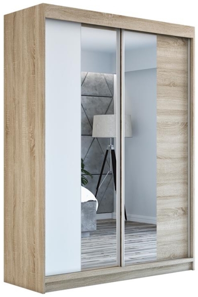 Schwebetürenschrank NEO 2-türig Schrank 180 cm (mit Spiegel) Farbe: Sonoma , weiß