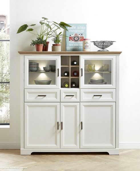Highboard Jena / Jasmin, Holzwerkstoff, Weiß, 143 x 150 x 42 cm
