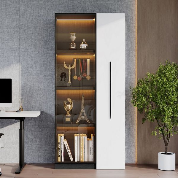 STILVORA Vitrine Highboard Aufbewahrungsschrank Rollschrank für Ess-, Wohn,Schlafzimmer (Packung, 1-St, Türrahmen aus Aluminium,mit Rollen – Vitrine, Esszimmersch) Bücherregal und Vitrine mit Türen aus gehärtetem Glas