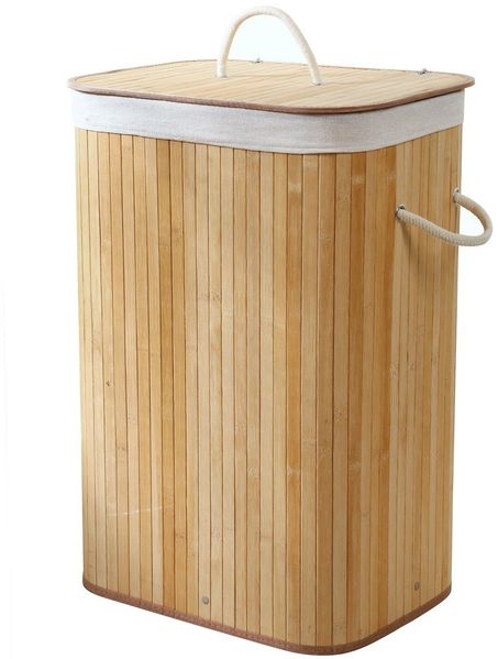 Calicosy Rechteckiger Wäschekorb aus Bambus 70L - H60 cm - Helles Holz