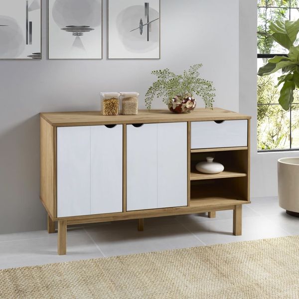 Sideboard Braun und Weiß 114 x 43 x 73,5 cm Massivholz Kiefer [351302]