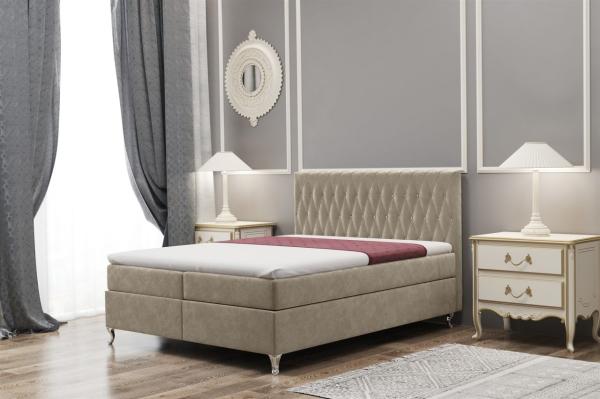 Boxspringbett Schlafzimmerbett ESME 200x220cm in Stoff Riviera Cappuccino