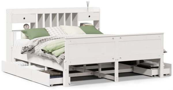 vidaXL Massivholzbett mit Regal ohne Matratze Weiß 180x200 cm Kiefer 3308913