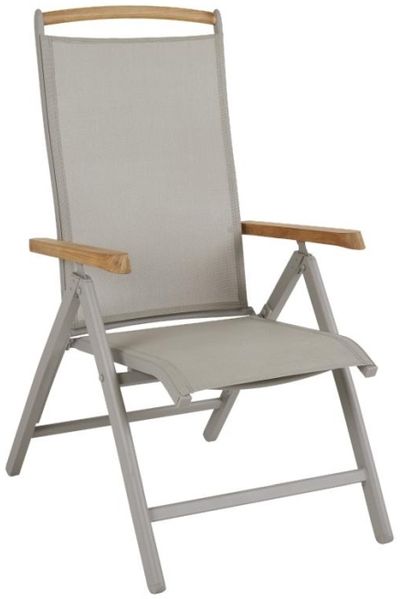 Gartenstuhl Andy von Brafab aus Teakholz und Aluminium, modern, verstellbare Rückenlehne, beige