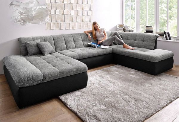 DOMO collection Wohnlandschaft Moric U-Form auch in Cord, im XXL-Format, wahlweise mit Bettfunktion und Armlehnenverstellung