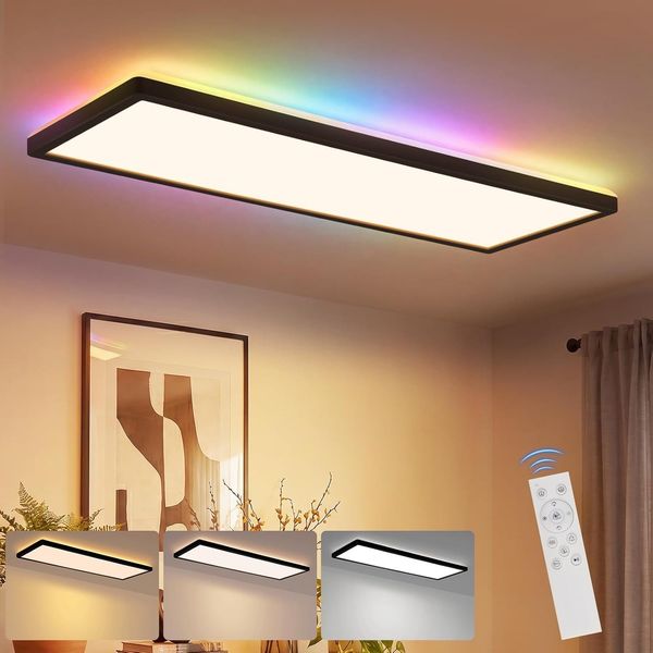 ZMH LED Deckenleuchte Modern 22W LED rechteckig Deckenlampe Dimmbar mit Fernbedienung BüroMemory Function, LED fest integriert, Warmweiß-Neutralweiß-Kaltweiß, Hohe Farbwiedergabeindex