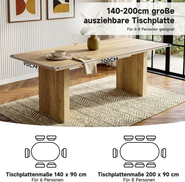 Esstisch ausziehbar 140/200 x 90 cm, MDF in Eichenoptik, rechteckig mit Lamellenbeinen Bild 6