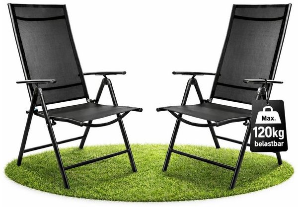 BigDean Klappstuhl Gartenstuhl Hochlehner Set klappbar bis 120kg (Set, 2 St), Vormontiert, 7-Fach verstellbar, Leicht, Platzsparend