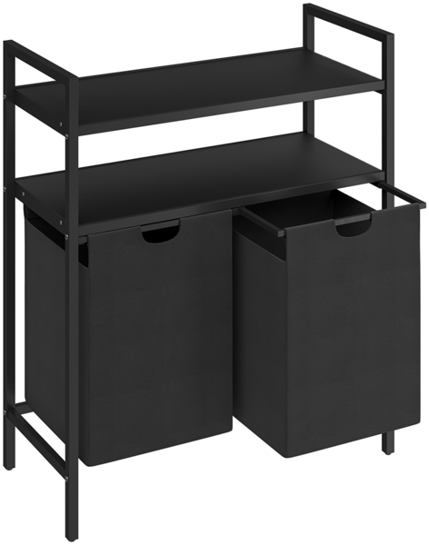 STEELSØN 'Rigil' Wäschesammler, schwarz, Wäschekorb inkl. 2 Wäschesäcke je 45 Liter aus Oxford-Gewebe, ausziehbar, Wäschebox mit 2 MDF-Ablageflächen