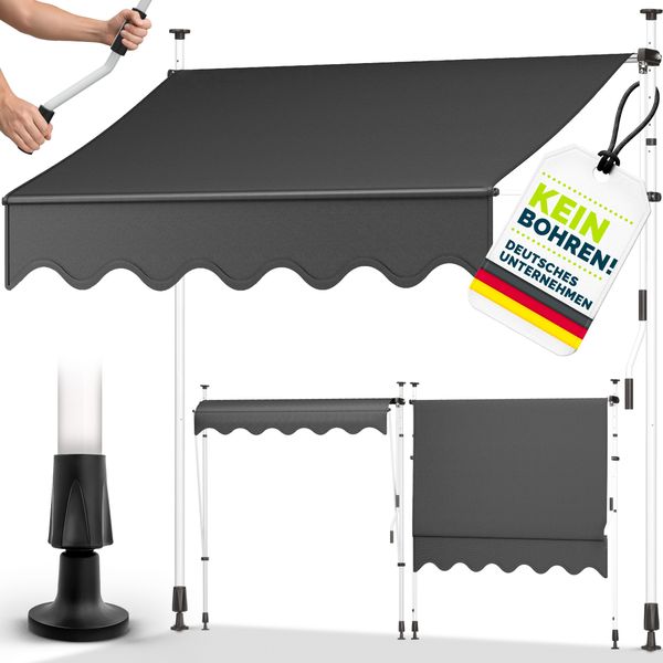 tillvex Balkonmarkise 300 cm Grau Gelenkarm Markise Klemmmarkise Sonnenmarkise Balkon ohne Bohren