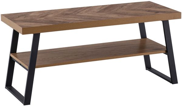 Couchtisch 100 x 40 x 41 cm Sofatisch Braun mit Fischgrät-Muster, Design Wohnzimmertisch Rechteckig, Loungetisch Modern mit Ablage, Kaffeetisch mit Metallgestell
