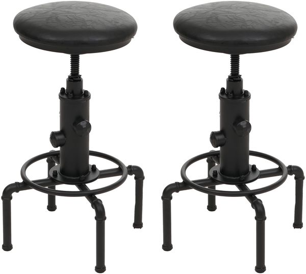 2er-Set Barhocker HWC-N23, Barstuhl Tresenhocker höhenverstellbar drehbar Industrial Metall Kunstleder ~ schwarz
