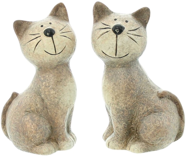 Terracotta Figur Katze 2er Set Statur Dekoration Deko Tischdeko 16cm Katzen