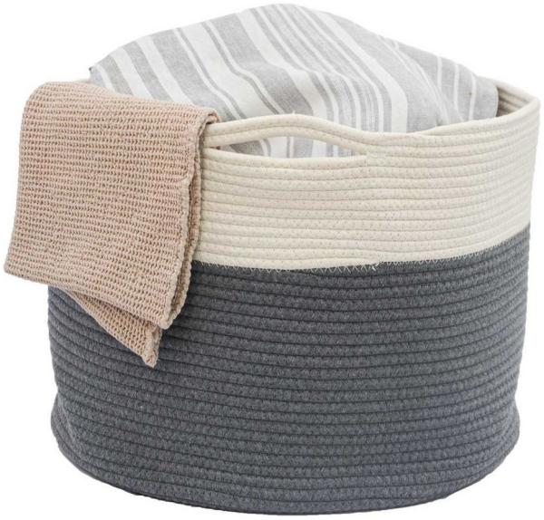 DuneDesign Baumwoll Seilkorb 60L Aufbewahrungskorb, Boho Wäschekorb Grau, Ø50x35 cm