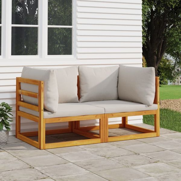 vidaXL Modular-Ecksofas 2 Stk. mit Hellgrauen Kissen Massivholz Akazie 360008