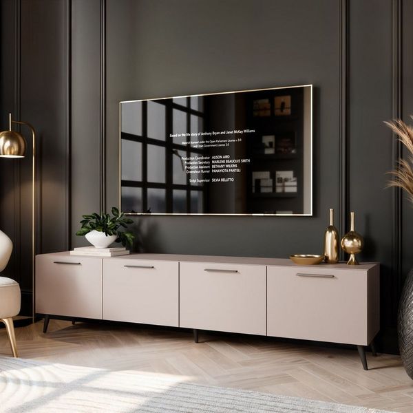 ALLHOUSE24 TV-Schrank LOGANTE 200 Kaschmir matt auf Metallfüßen und Griffen TV Lowboard Breite 200 cm