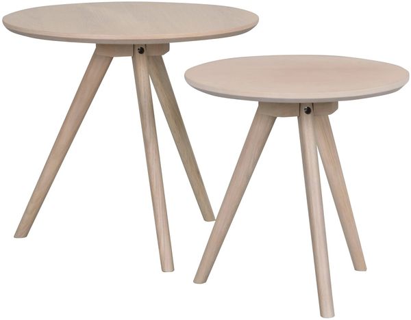 Beistelltisch Yumi 2er-Set aus Esche, skandinavischer Stil, weiß pigmentiert, rund, Rowico