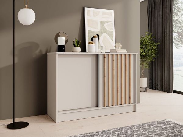 Beautysofa Kommode mit 2 Schiebetüren HORIZON (in 100 cm, 120 cm oder 160 cm, verschiedene Farben: Eiche Artisan, Schwarz, Weiß, Kaschmir), mit dekorativen Lamellen