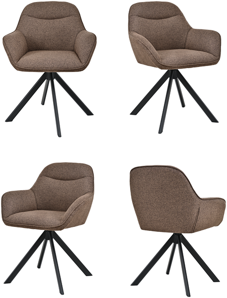 GOEURVANT 1370 Esszimmerstühle 6er-Set, 360° Drehbar, Webstoff - Mokkabraun