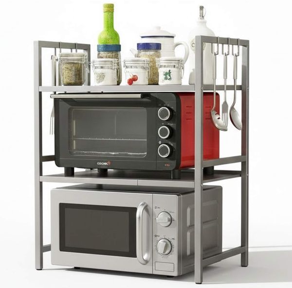 DanDiBo Verstellbares Mikrowellenregal Edelstahl 3 Stufig 40-64 cm Mikrowellen Regal 96686 Stehend Mikrowellenständer Küchenregal