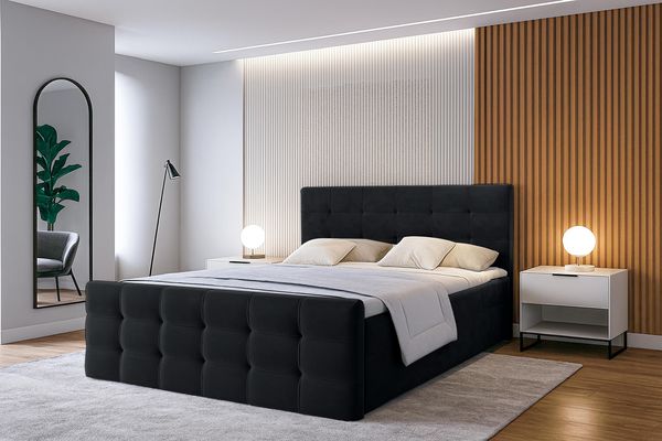 AX LIVING Bett mit Bettkasten 140x200 Argentaro Boxspringbett schwarz