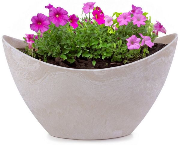 matches21 HOME & HOBBY Blumentopf Pflanzschale oval 20 cm für draussen Dekoschale sand beige marmoriert (1 St), Blumen-Schale als wetterfeste Friedhof-Schale Grab-Schmuck Grabschale