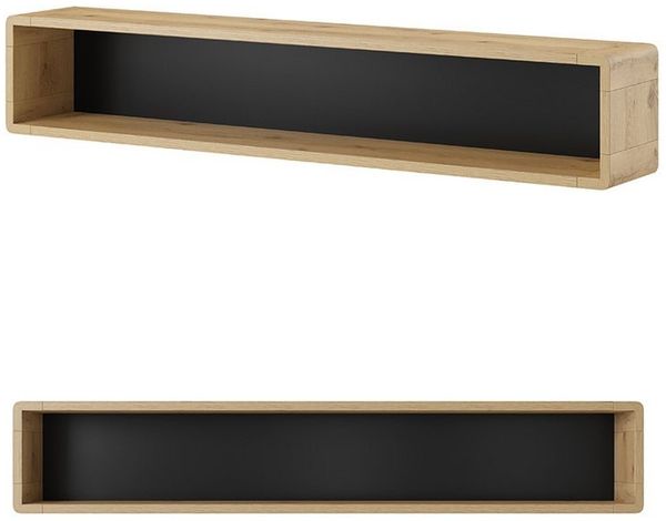 Lomadox Wandregal ALBANY-83, Taurus Eiche Nb. mit Absetzungen in schwarz matt 150/27/24 cm