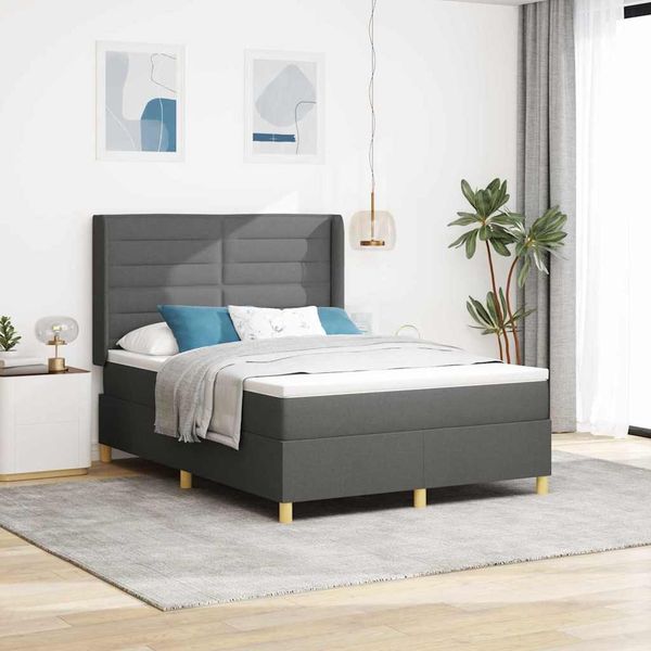 vidaXL Boxspringbett mit LED-Lichtleisten Grau 140 x 190 cm Stoff 3343624