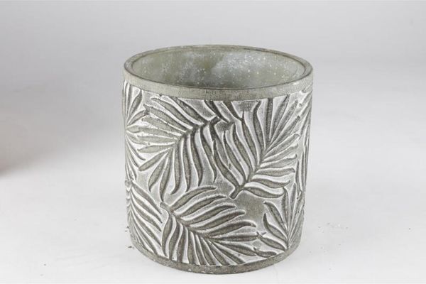 4x Blumentopf 18x18cm Zement Blätter-Design grün
