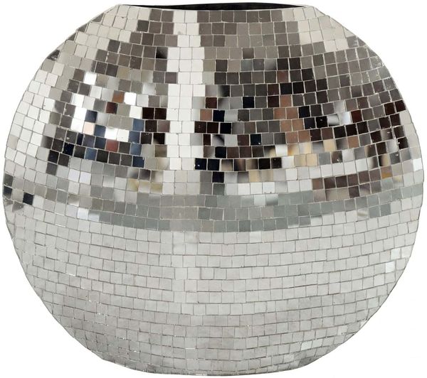Tischvase Metall 40cm Silber - Dekovase Mosaik rund - Vase modern - Wohnzimmer Deko - Design Vase flach Tisch Dekoration Handmade