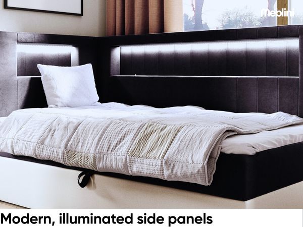 MEBLINI Kinderbett mit Bettkasten GARETH 3 80x200 Links – H3/Schwarz Samt Gepolstert Einzelbett mit Matratze - Polsterbett mit Stauraum - Bett mit Kopfteil – Stauraumbett Bild 3