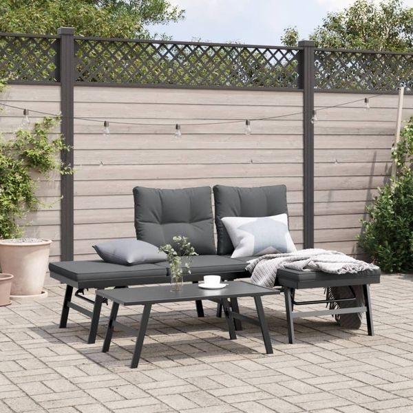 vidaXL Gartenbänke mit Kissen 2 Stk. Schwarz Pulverbeschichteter Stahl 4008104